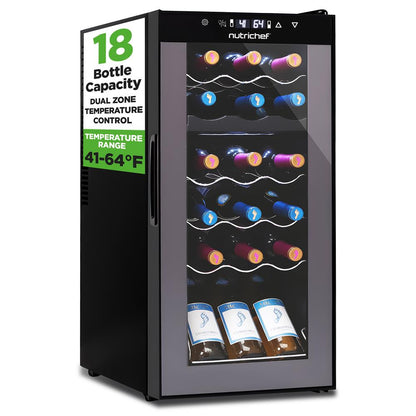Wine Chilling Refrigerator Cellar - Dual-Zone Wine Cooler/Chiller, Digital Touch Button Control With Air Tight Seal, Contains Placement For Standing Bottles (18 Bottle Storage Capacity)