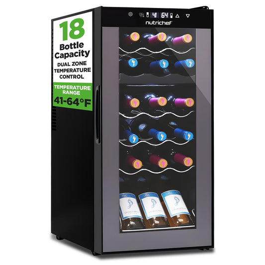 Wine Chilling Refrigerator Cellar - Dual-Zone Wine Cooler/Chiller, Digital Touch Button Control With Air Tight Seal, Contains Placement For Standing Bottles (18 Bottle Storage Capacity)