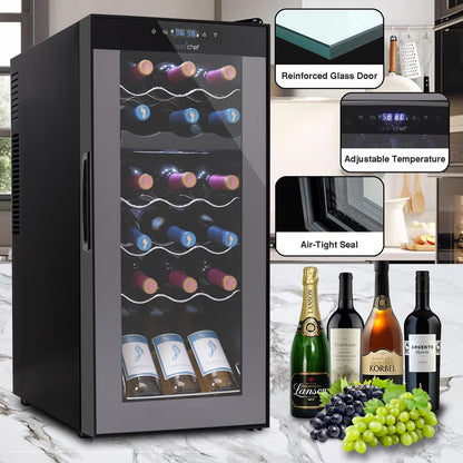 Freestanding Wine Fridge 18-Bottle Dual Zone Digital Control Glass Door
