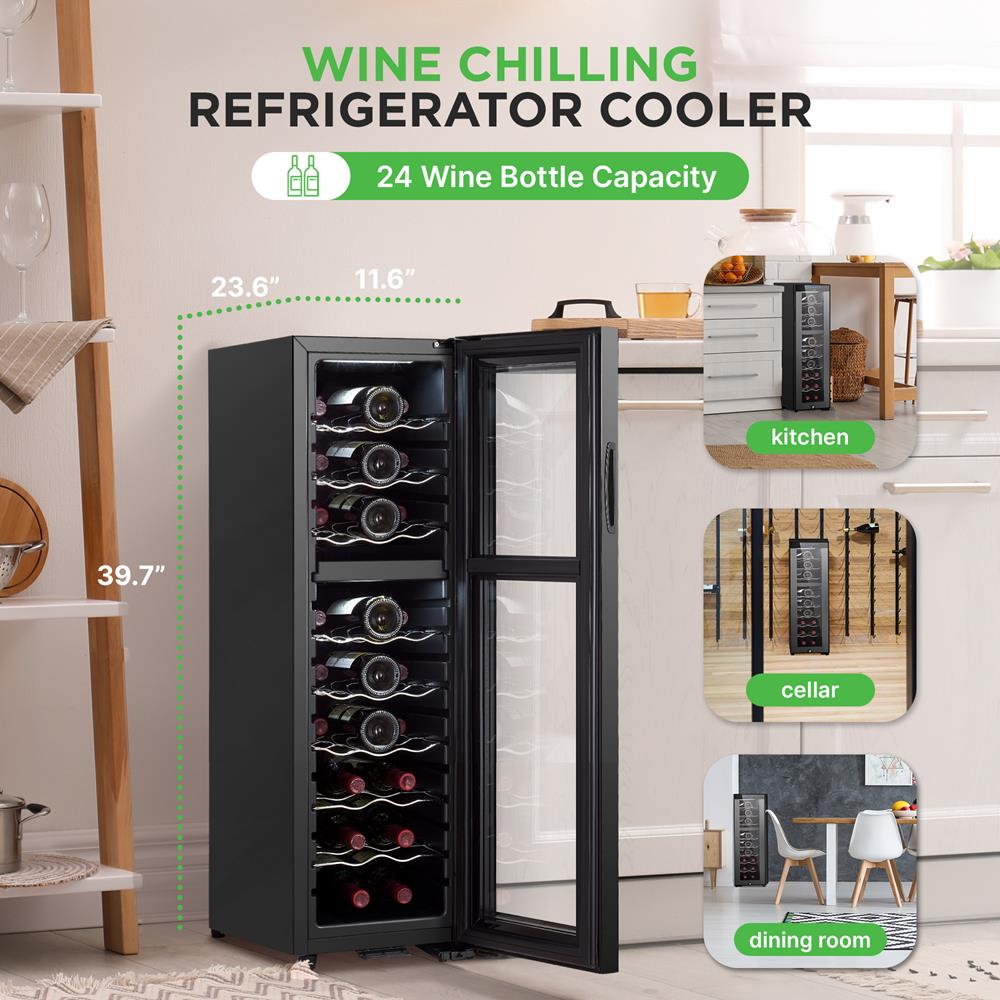 24 Bottle Wine Cooler, Dual Zone, Adjustable Temp, Ultra Quiet, Glass Door - Thumbnail 3