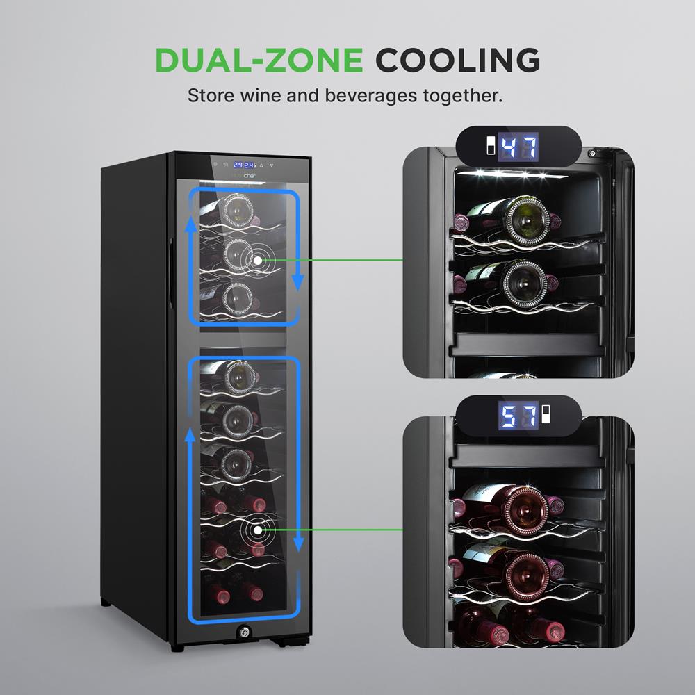 24 Bottle Wine Cooler, Dual Zone, Adjustable Temp, Ultra Quiet, Glass Door - Thumbnail 4