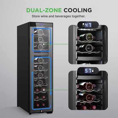 Dual-Zone Wine Cooler, 27-Bottle Capacity, Digital Control, Glass Door