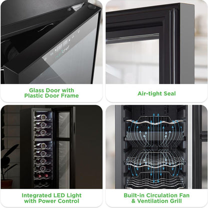 Dual-Zone Wine Cooler, 27-Bottle Capacity, Digital Control, Glass Door