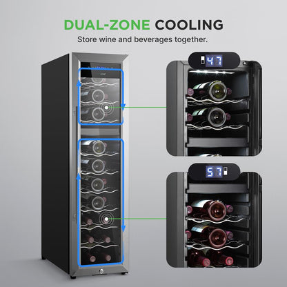 27 Bottle Wine Cooler, Dual Zone, Adjustable Temp, Stainless Steel Door