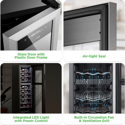 27 Bottle Wine Cooler, Dual Zone, Adjustable Temp, Stainless Steel Door