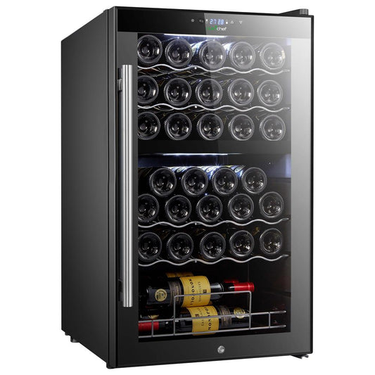 33 Bottle Wine Fridge, Dual Zone, Adjustable Temp, Stainless Steel Handle