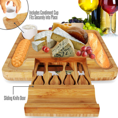 product image number 4 for NutriChef Bamboo Cheese Board & Cutlery Set