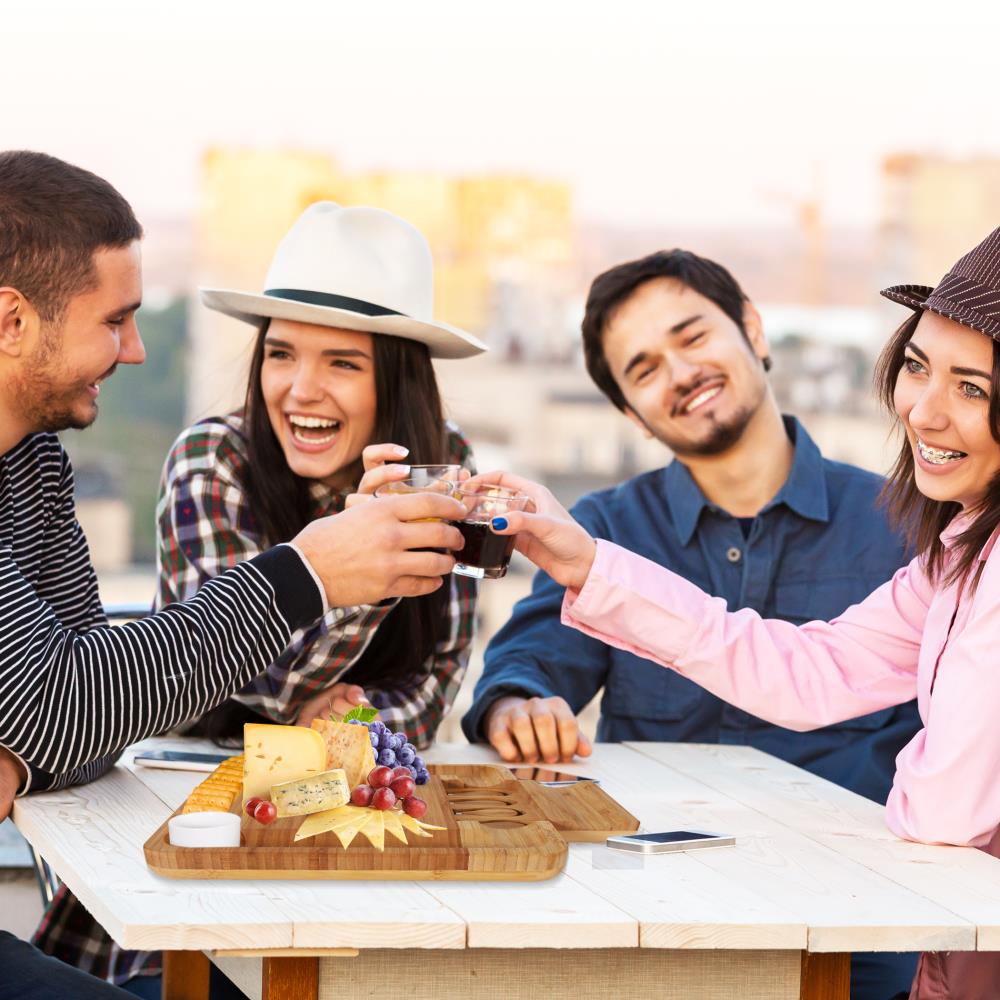 product image number 7 for NutriChef Bamboo Cheese Board & Cutlery Set