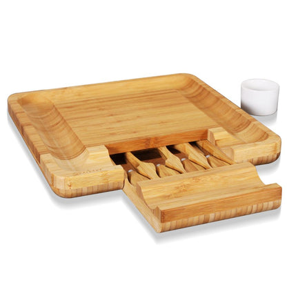 product image number 9 for NutriChef Bamboo Cheese Board & Cutlery Set