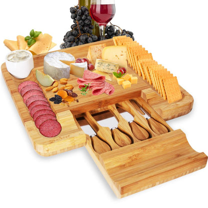 product image number 1 for NutriChef Bamboo Cheese Board & Cutlery Set