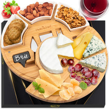 Bamboo Cheese Board Set, Extra Large, 13" Round, Includes Knives & Bowls