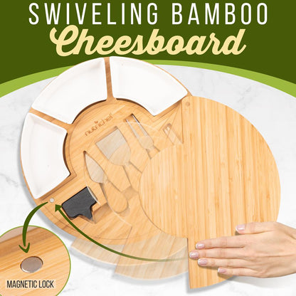 Bamboo Cheese Board Set, Extra Large, 13" Round, Includes Knives & Bowls