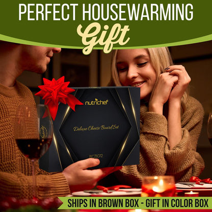 Bamboo Cheese Board Set, Extra Large, 13" Round, Includes Knives & Bowls