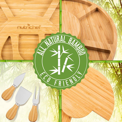 Bamboo Cheese Board Set, Extra Large, 13" Round, Includes Knives & Bowls