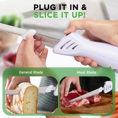 Electric Carving Knife Set - Effortless Slicing, Stainless Blades, Wood Stand