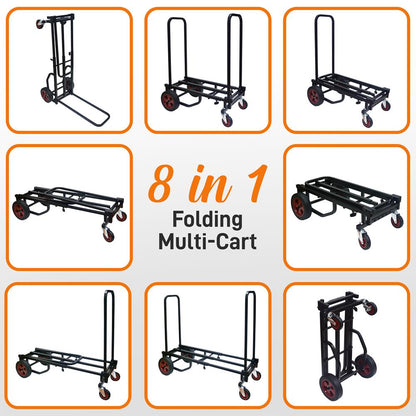 Adjustable Professional Equipment Cart - Compact 8-In-1 Folding Multi-Cart, Hand Truck/Dolly/Platform Cart, Extends Up To 27.52'' To 44.25''