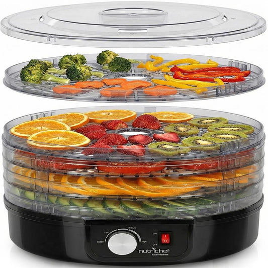Electric Food Dehydrator, Preserves Nutrients, 5 Stackable Trays, Black