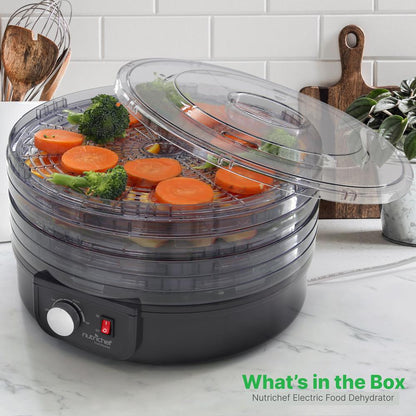 Electric Food Dehydrator, Preserves Nutrients, 5 Stackable Trays, Black