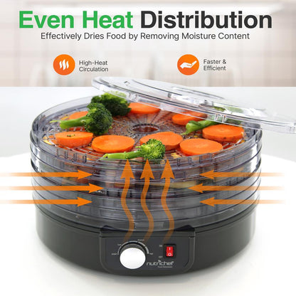 Electric Food Dehydrator, Preserves Nutrients, 5 Stackable Trays, Black