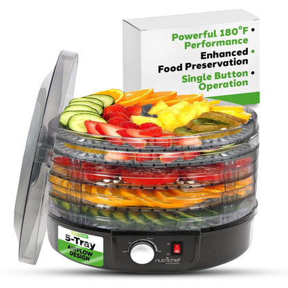 Electric Food Dehydrator, Preserves Nutrients, 5 Stackable Trays, Black