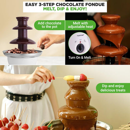 3-Tier Chocolate Fondue Fountain, 16oz Stainless Steel, Easy Clean