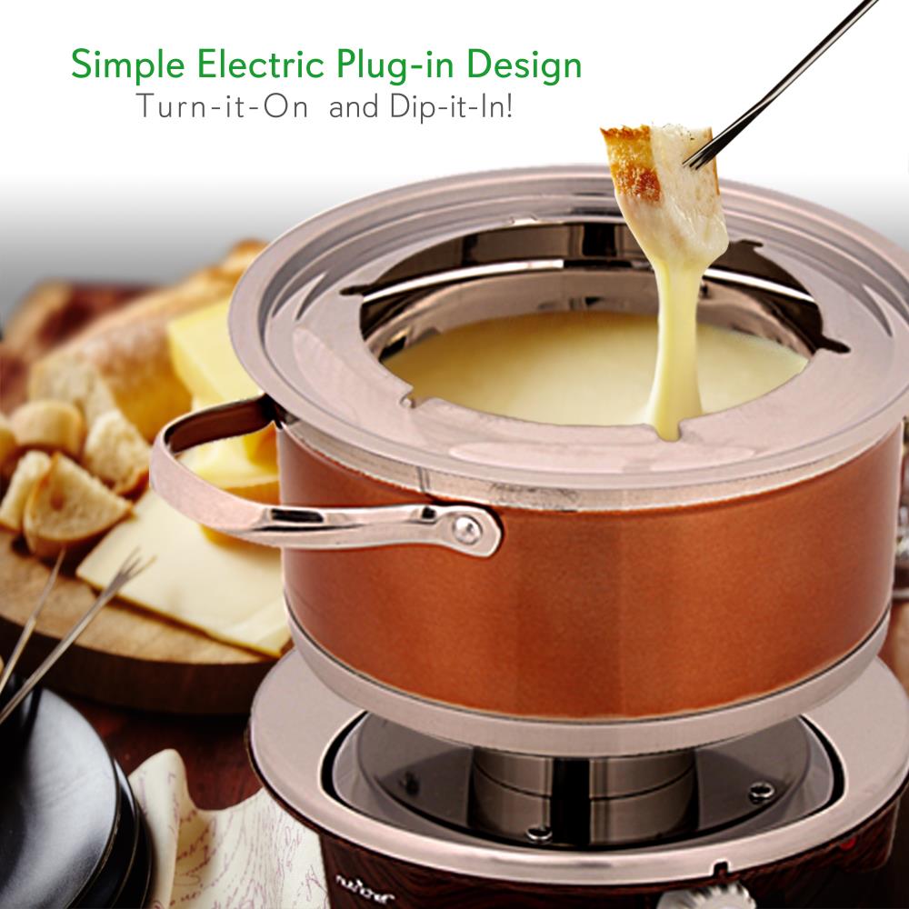 Electric Fondue Maker 1000W Nonstick Stainless Steel Pot w/Forks - Thumbnail 3