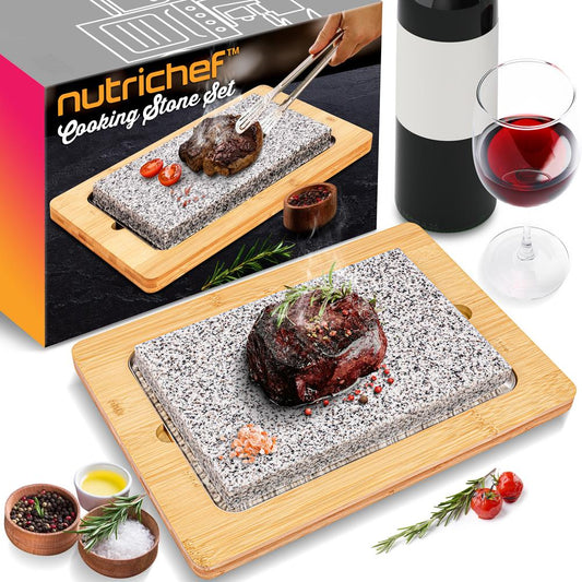 Cooking Stone Grill, Authentic Grilling, Granite Stone, Bamboo Platter