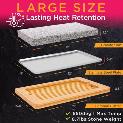 Cooking Stone Grill, Authentic Grilling, Granite Stone, Bamboo Platter