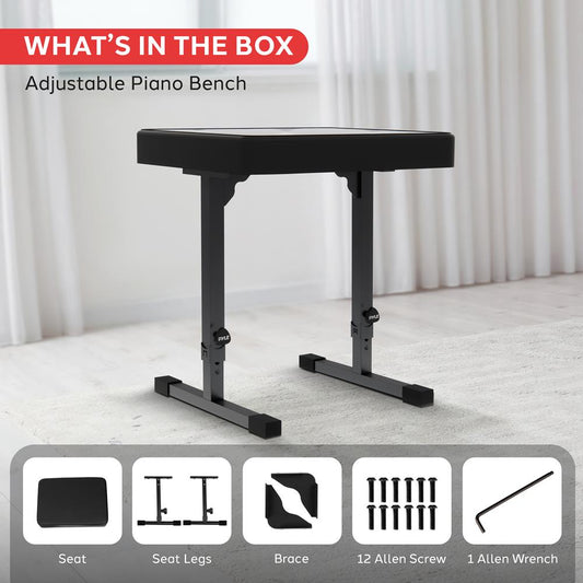 Height Adjustable Piano Bench with Padded Seat
