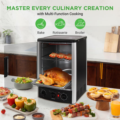 Vertical Rotisserie Oven, 2 Shelves, 1500W, Tempered Glass Door