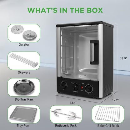 Vertical Rotisserie Oven, 2 Shelves, 1500W, Tempered Glass Door