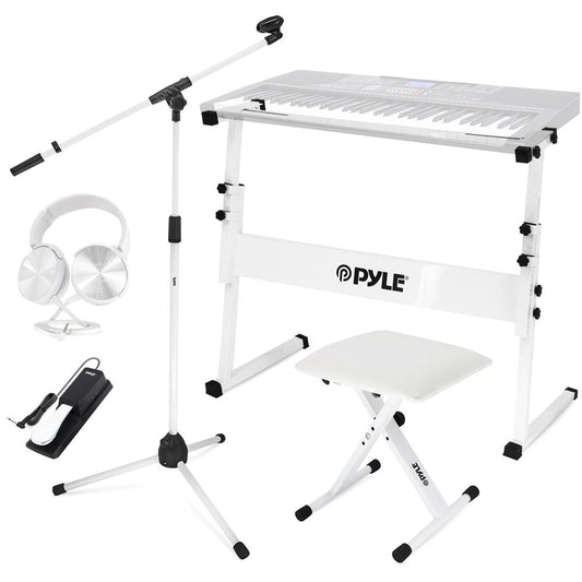 Electric Keyboard Accessory Set, Adjustable Stand & Stool, White