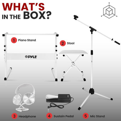 Electric Keyboard Accessory Set, Adjustable Stand & Stool, White