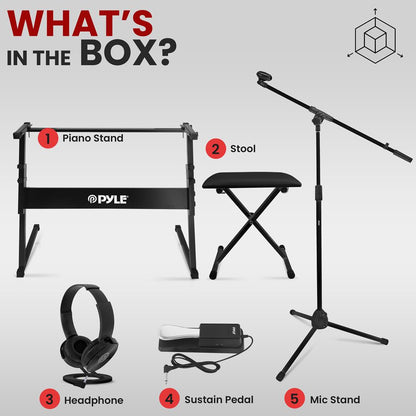 Heavy-Duty Keyboard Accessories - Includes Z Shape Keyboard Stand, Headset, Keyboard Stool, Microphone Stand, And Sustain Pedal (Black)