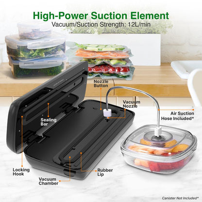 Food Vacuum Sealer, Extends Shelf Life, Stainless Steel, LED Touch Controls