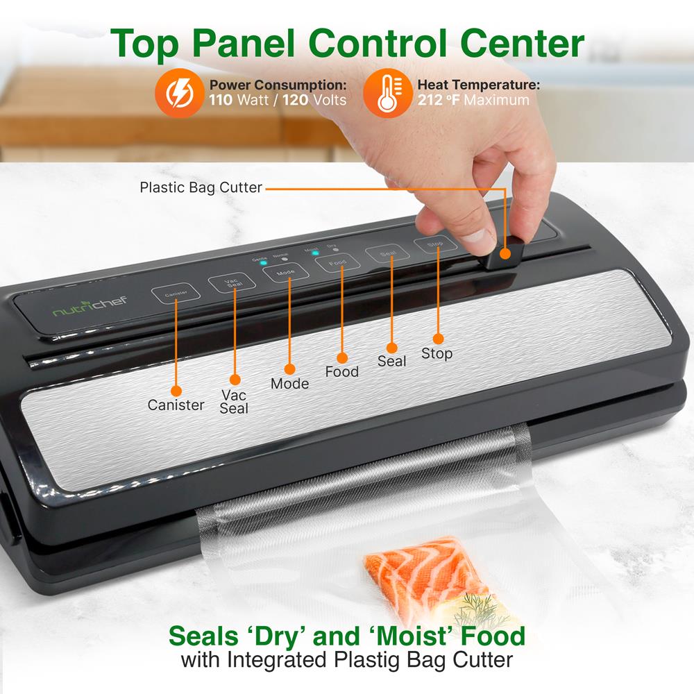 Food Vacuum Sealer, Extends Shelf Life, Stainless Steel & ABS, 110W - Thumbnail 3