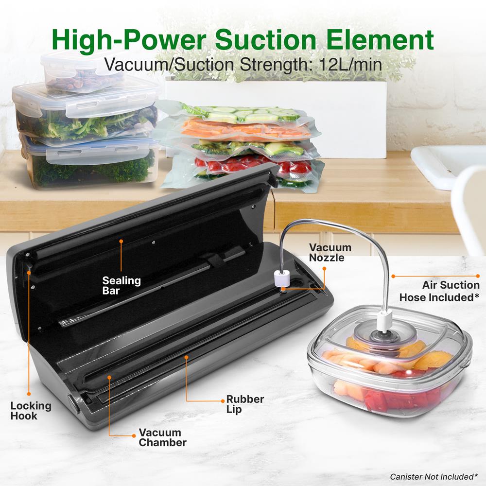 Food Vacuum Sealer, Extends Shelf Life, Stainless Steel & ABS, 110W - Thumbnail 5