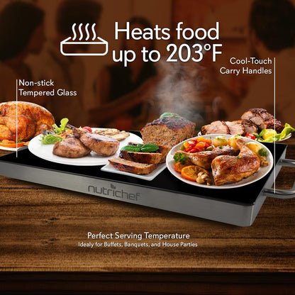 Electric Warming Tray Keeps Food Warm, Non-Stick Glass, 14.5"x8.6"
