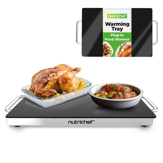 Electric Warming Tray Keeps Food Hot 16.5"x11" Glass Top Stainless Steel