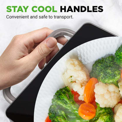 Electric Food Warmer Tray - Keeps Food Warm, Stainless Steel, Glass Top