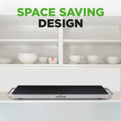 Electric Food Warmer Tray - Keeps Food Warm, Stainless Steel, Glass Top