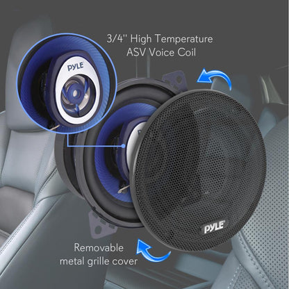 4" Car Speakers Pair - 180W Peak, Blue Poly Cone, Butyl Rubber Surround