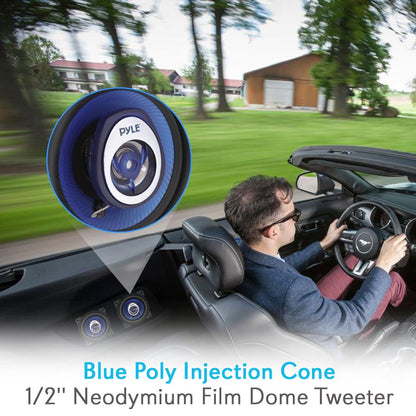 4" Car Speakers Pair - 180W Peak, Blue Poly Cone, Butyl Rubber Surround
