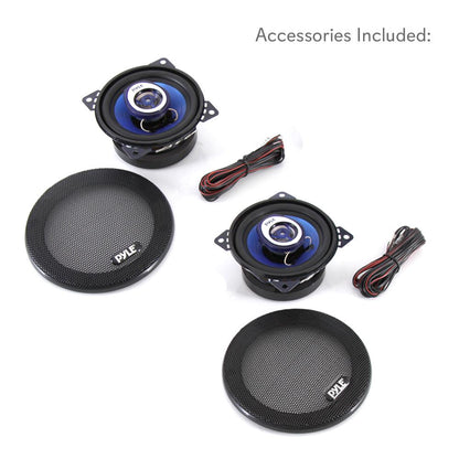 4" Car Speakers Pair - 180W Peak, Blue Poly Cone, Butyl Rubber Surround
