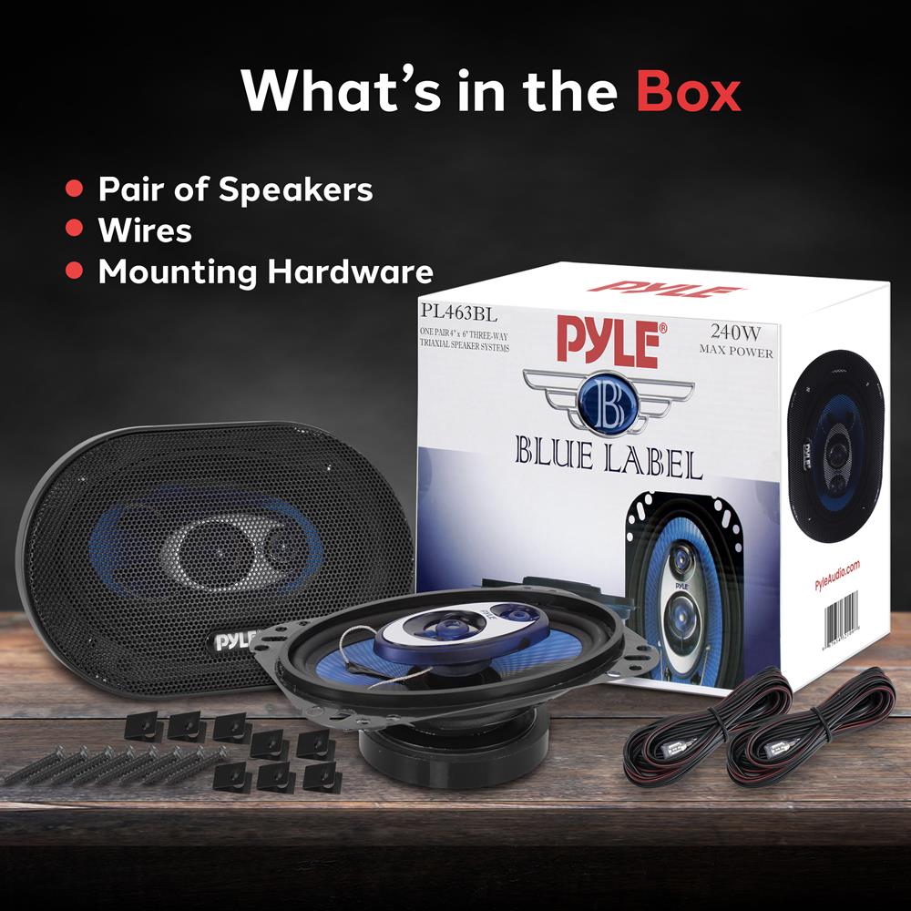 Pyle 6x9" 400W 4-Way Car Speakers – 130W RMS, Blue Design – Model PL6984BL – New In Box