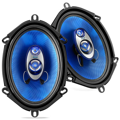 5"x7" Car Speakers Pair, 300W, Blue Poly Cone, Butyl Rubber Surround