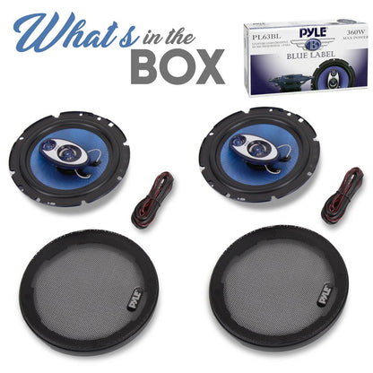 6.5" 360W Car Speakers, Butyl Rubber, Blue Poly Cone