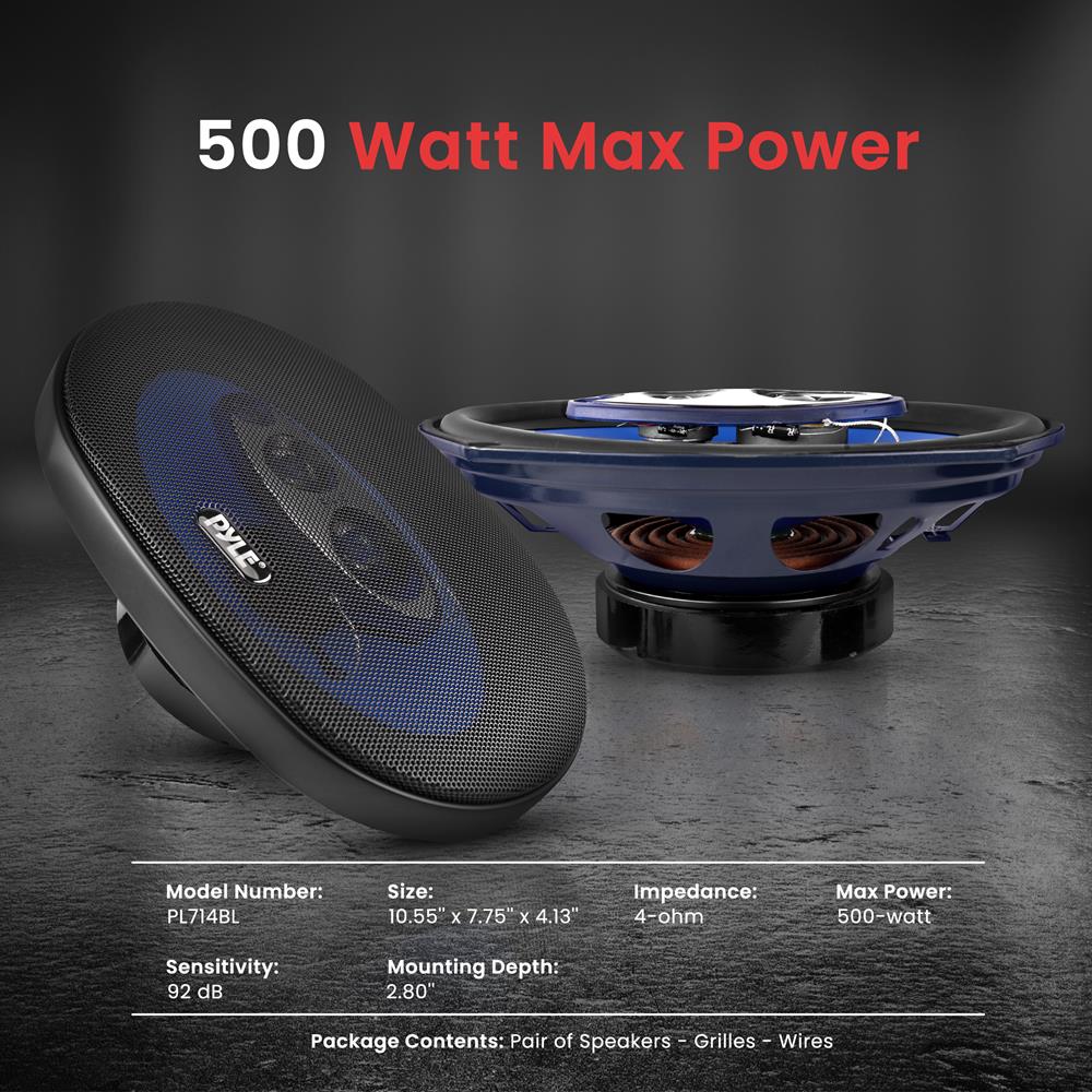Car Speakers 500W 4-Way Butyl Rubber Surround Blue Pair – Pyle USA