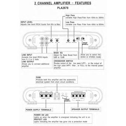 2 Channel Car Amplifier 4000W High Power MOSFET Silver RCA Inputs