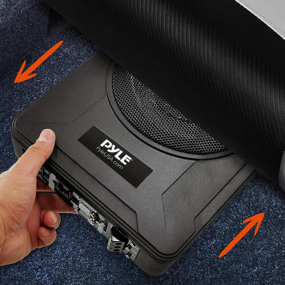 8" 600W Slim Car Subwoofer System - Built-in Amp, Underseat Install